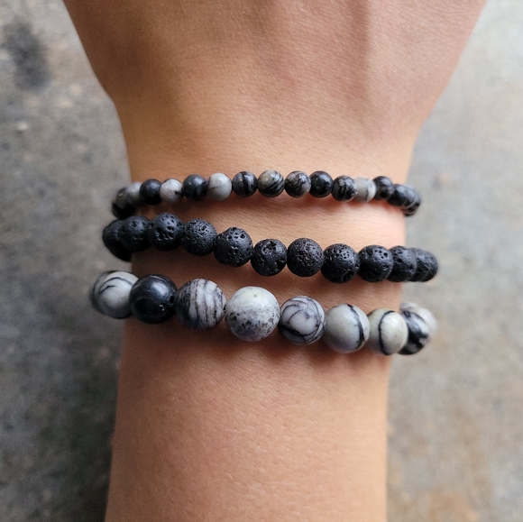 Swirl Jasper Gemstone Bead Handmade Bracelet Set of 3 - Picture 2 of 4